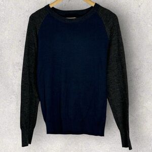 Relwen Cutter Crew Neck Wool Blend Sweater Mens Size Small Navy Blue‎ Grey Knit